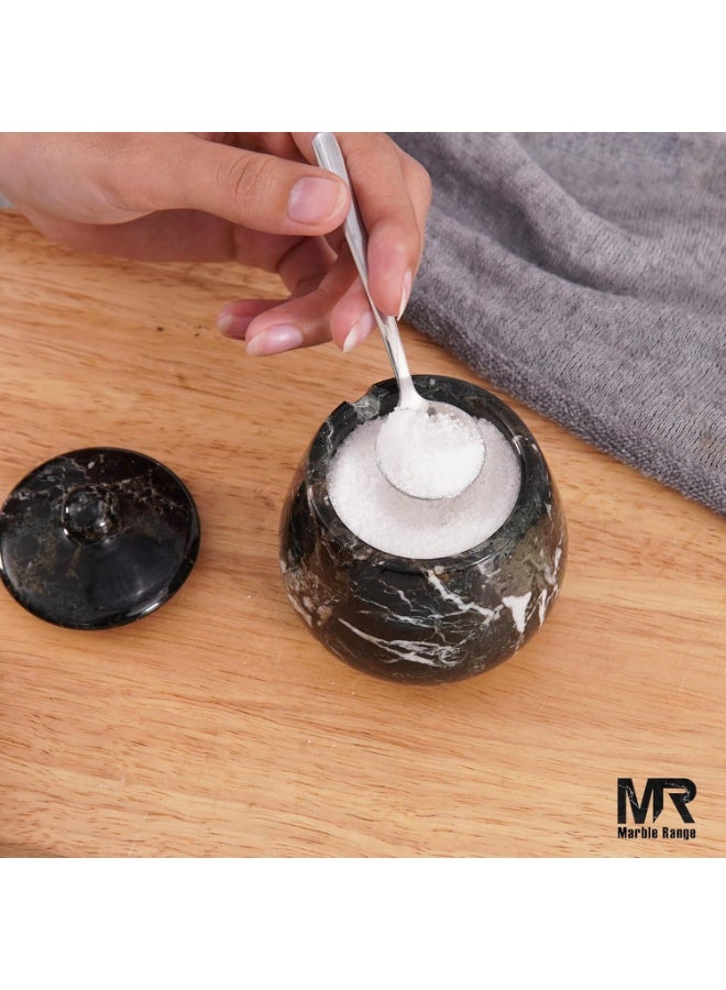 MARBLE RANGE Marble Salt Cellar with Lid 3.5 Inch handmade Black Stone Salt Jar for Kitchen, Herb & Spice Storage Container, Countertop Sugar Bowl, Elegant Marble Canister - Image 2